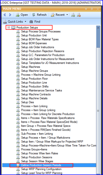 Define Production Season Periods